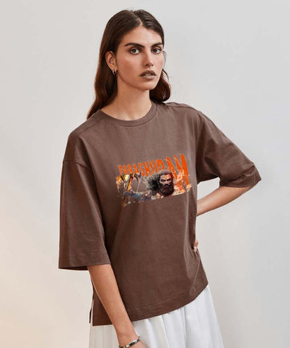 J&JP Women Oversized T-Shirt Parashuram Printed -Brown