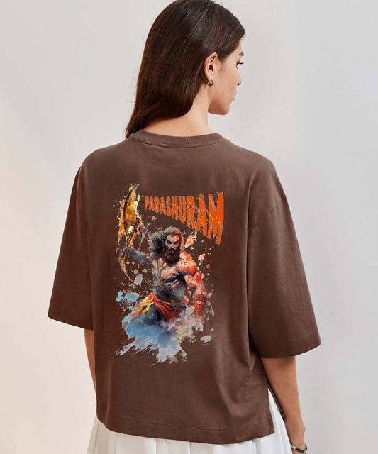 J&JP Women Oversized T-Shirt Parashuram Printed -Brown