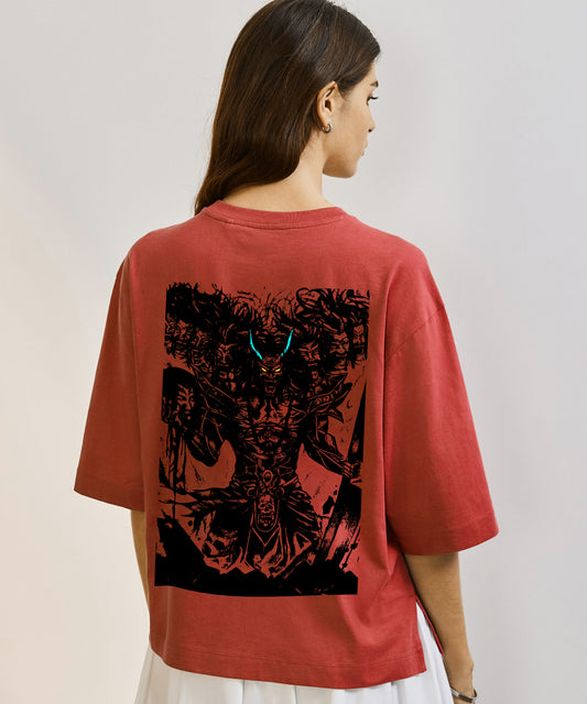 J&JP Women Oversized T-Shirt Raavanan Printed - Red