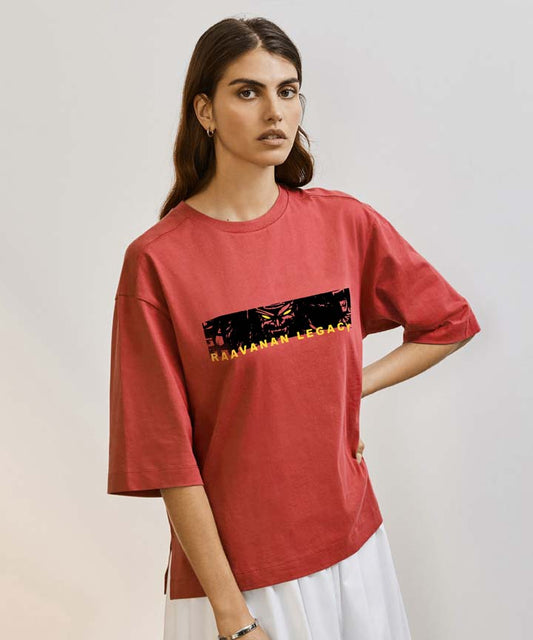 J&JP Women Oversized T-Shirt Raavanan Printed - Red
