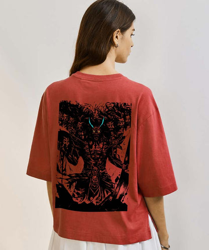 J&JP Women Oversized T-Shirt Raavanan Printed - Red