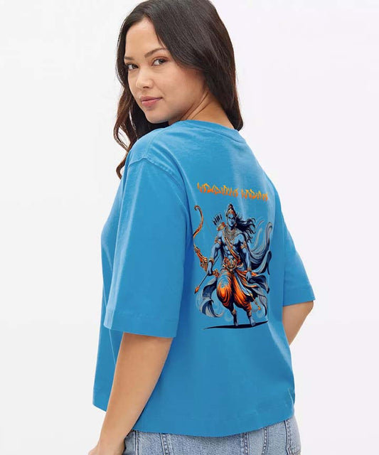 J&JP Women Oversized T-Shirt Krishna Printed -Blue