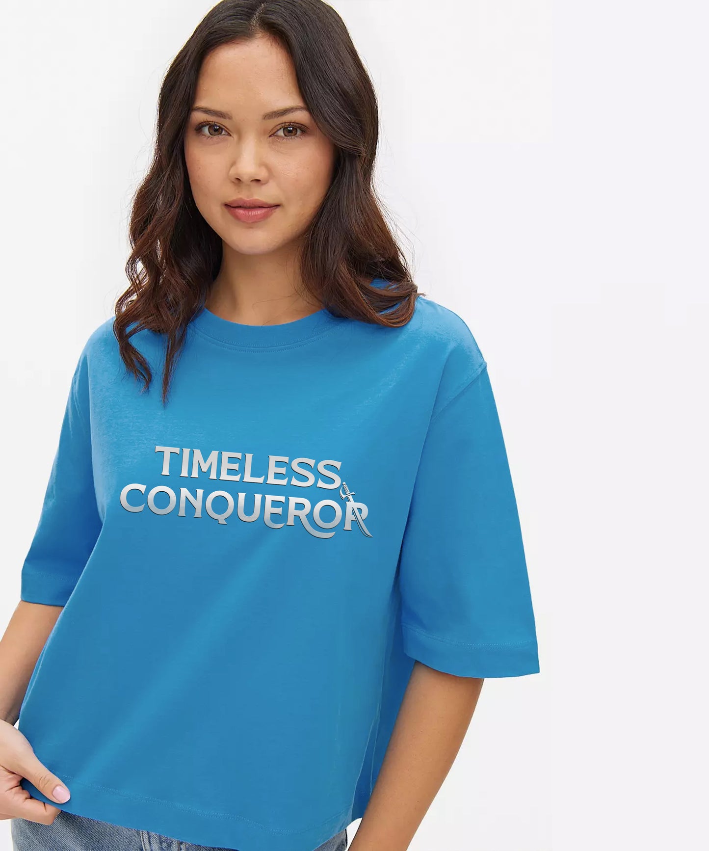 J&JP Women Oversized T-Shirt Krishna Printed -Blue