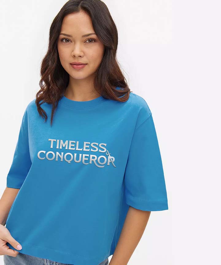 J&JP Women Oversized T-Shirt Krishna Printed -Blue