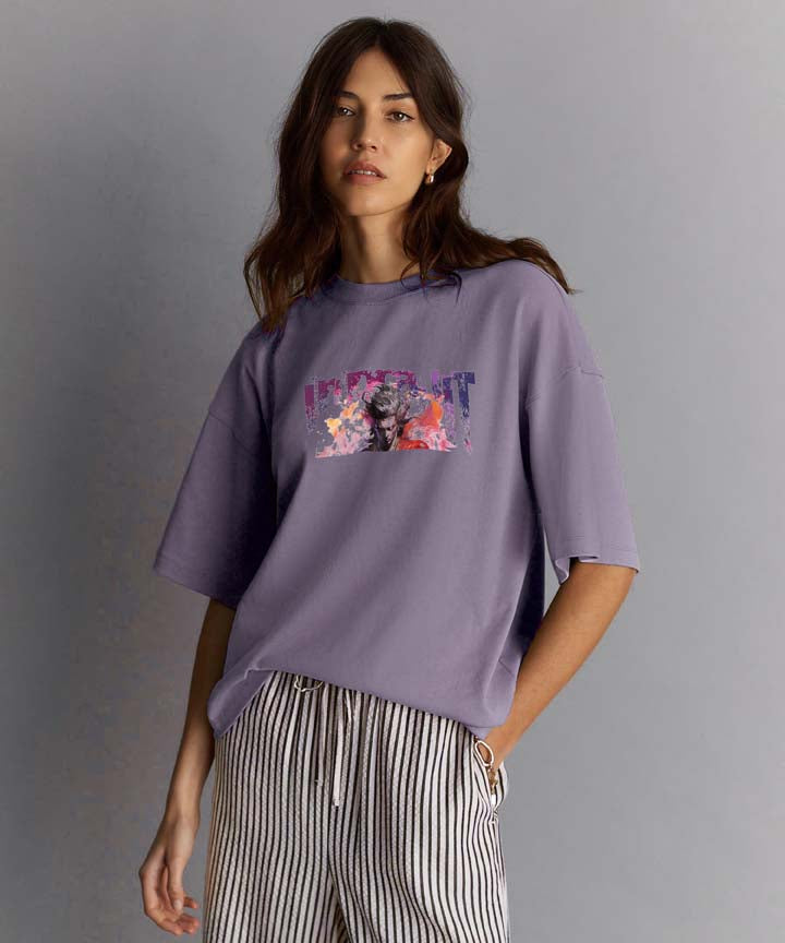 J&JP Women Oversized T-Shirt Indrajit Printed -Purple