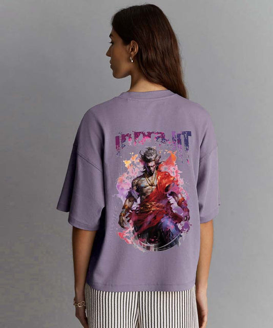 J&JP Women Oversized T-Shirt Indrajit Printed -Purple