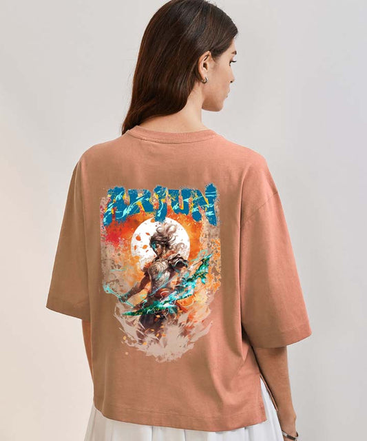 J&JP Women Oversized T-Shirt Arjunan Printed - Peach