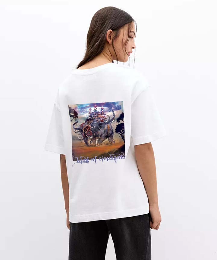 J&JP Women Airavath Printed Oversized T-Shirt -White
