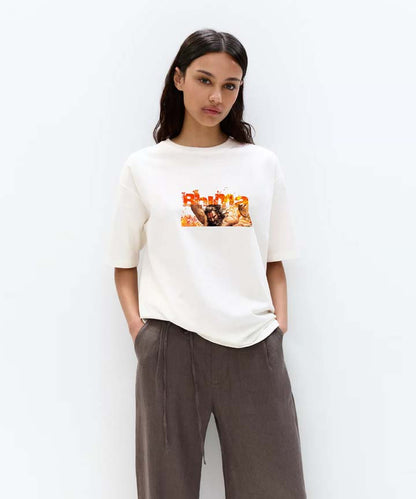 J&JP Women Oversized T-Shirt Bhima Printed -White