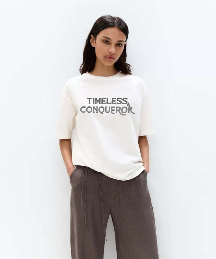 J&JP Women Oversized T-Shirt Bhima Sena Printed -White