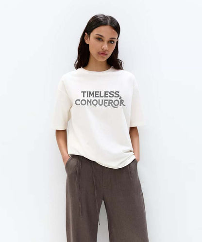 J&JP Women Oversized T-Shirt Bhima Sena Printed -White