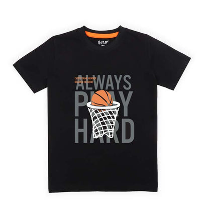 J&JP Kids Boys Printed Half Sleeve T-shirt- Black