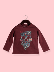 Kids Red Full sleeve Graphic Print Cotton jersey knit T-Shirt