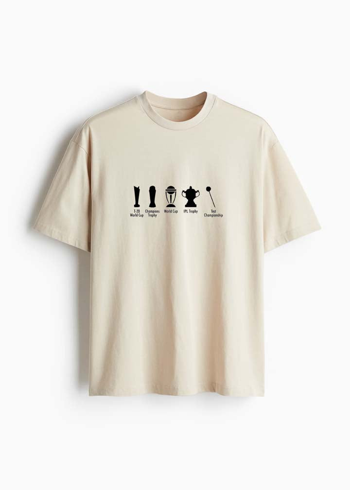 J&JP Men's M.S Dhoni Printed Oversized T-Shirt- Beige