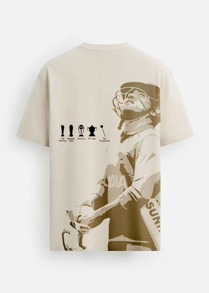 J&JP Men's M.S Dhoni Printed Oversized T-Shirt- Beige