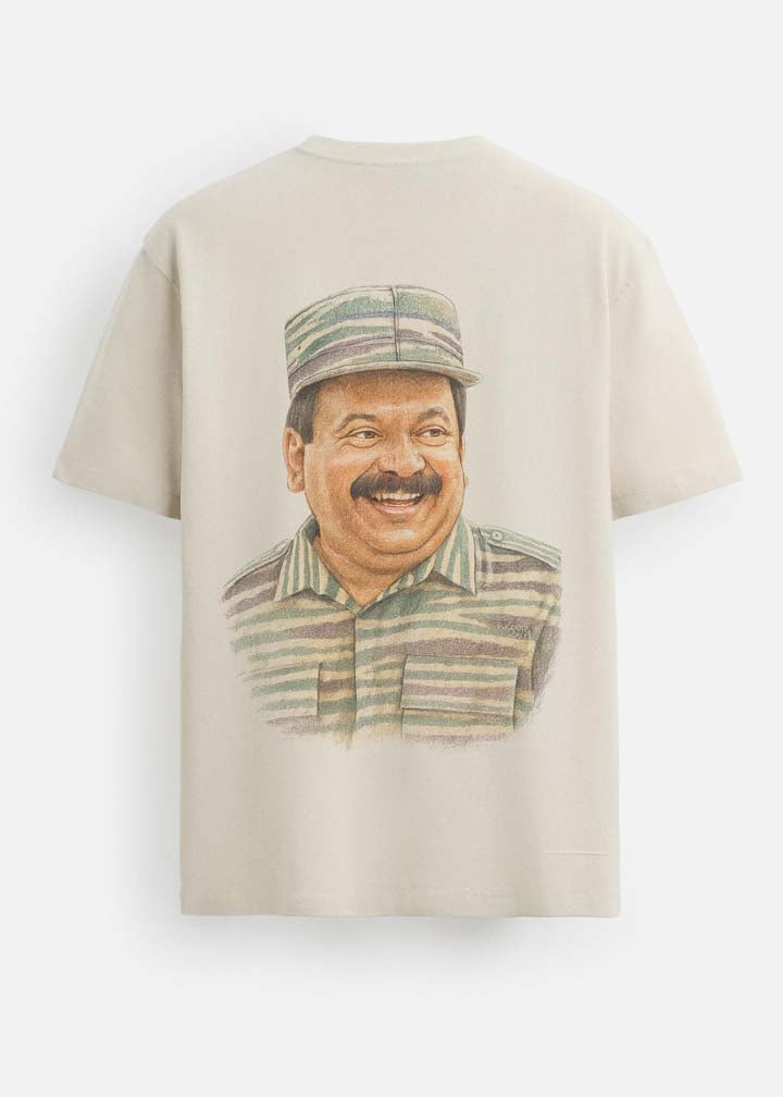 Prabhakaran Image Back Print Regular Fit T-Shirt for Men- Beige