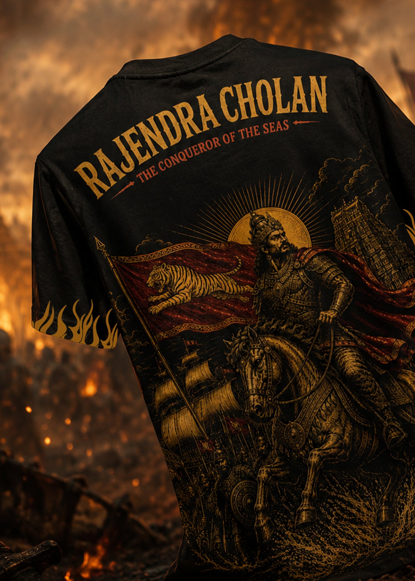 Rajendra Cholan - Tamil Heritage Graphic Printed T Shirt