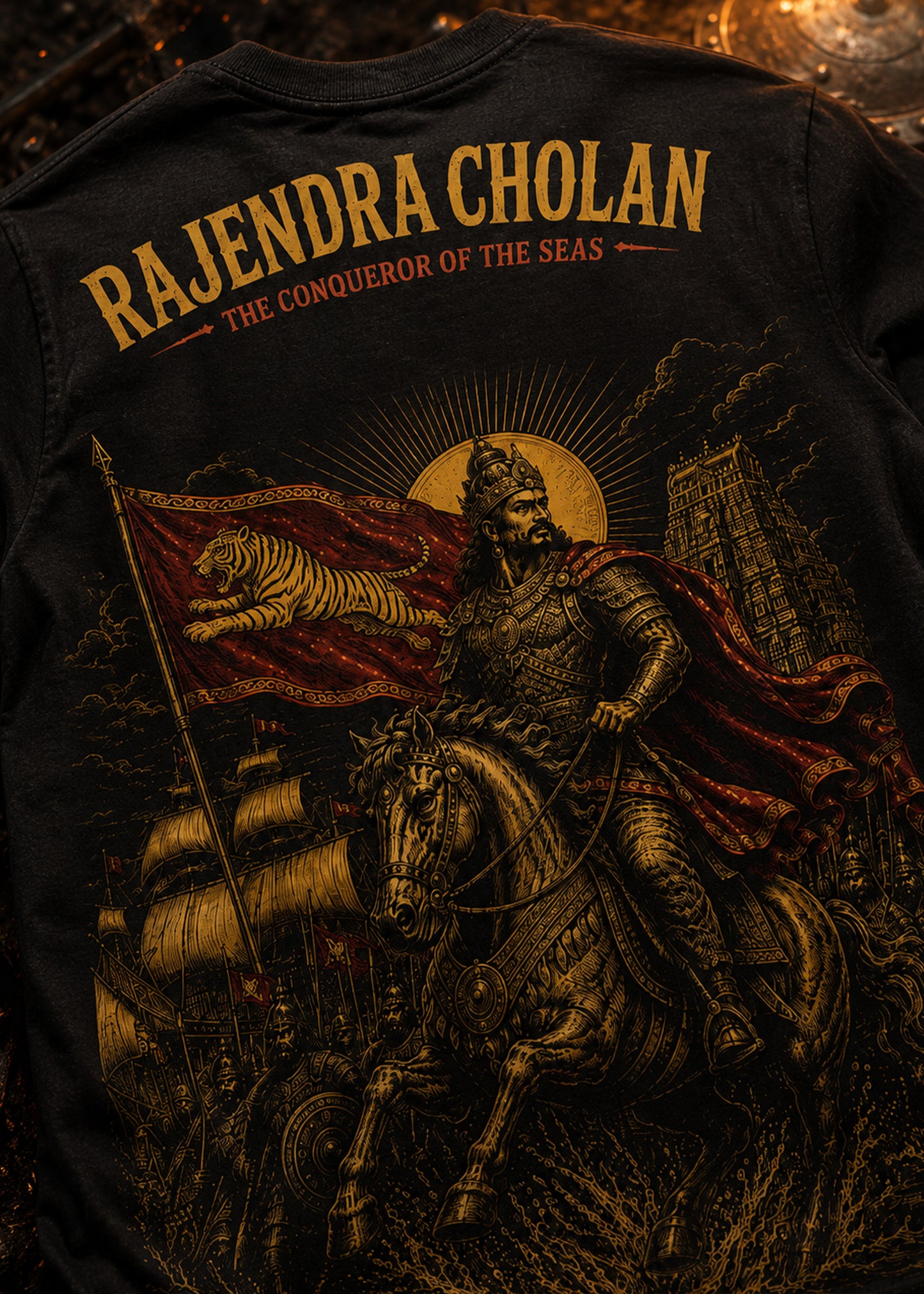 Rajendra Cholan - Tamil Heritage Graphic Printed T Shirt