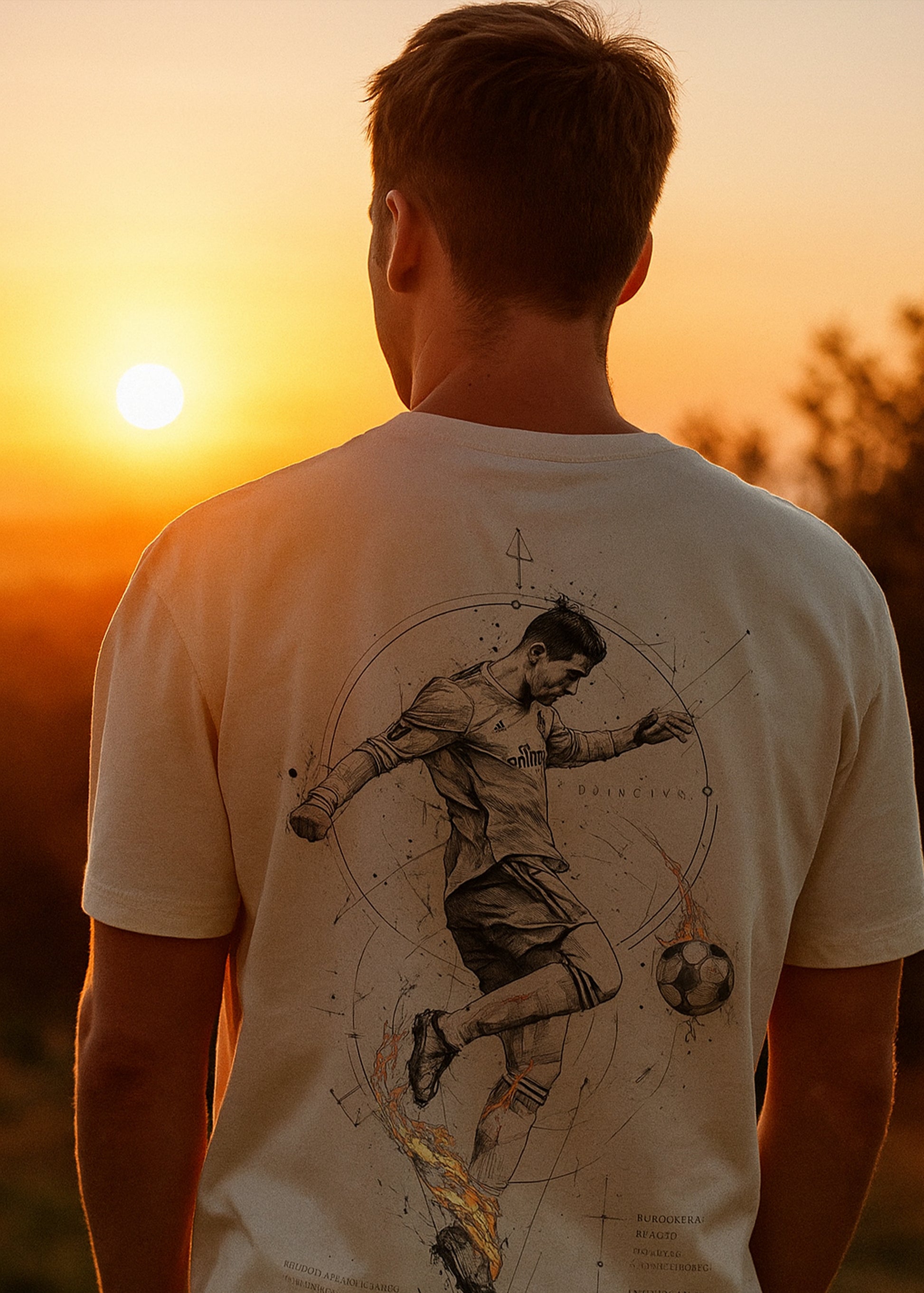 GOAT Series Iconic Ronaldo Back Graphic Printed Regular Fit T-Shirt for Men- Beige