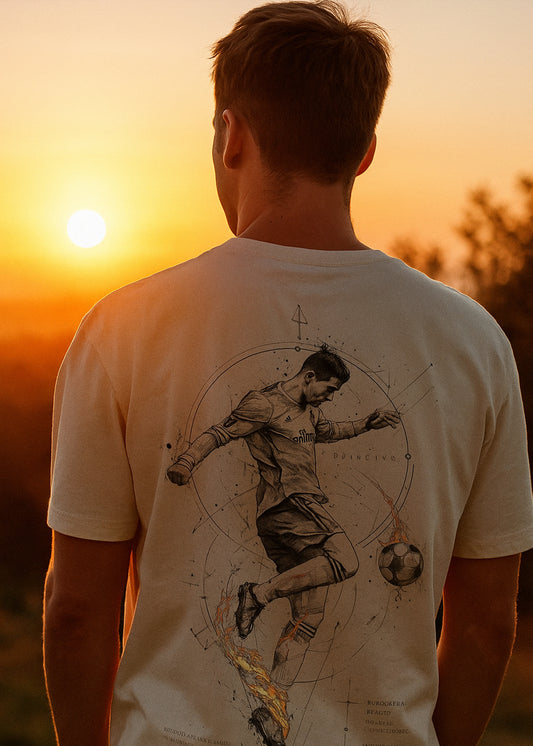 GOAT Series Iconic Ronaldo Back Graphic Printed Regular Fit T-Shirt for Men- Beige