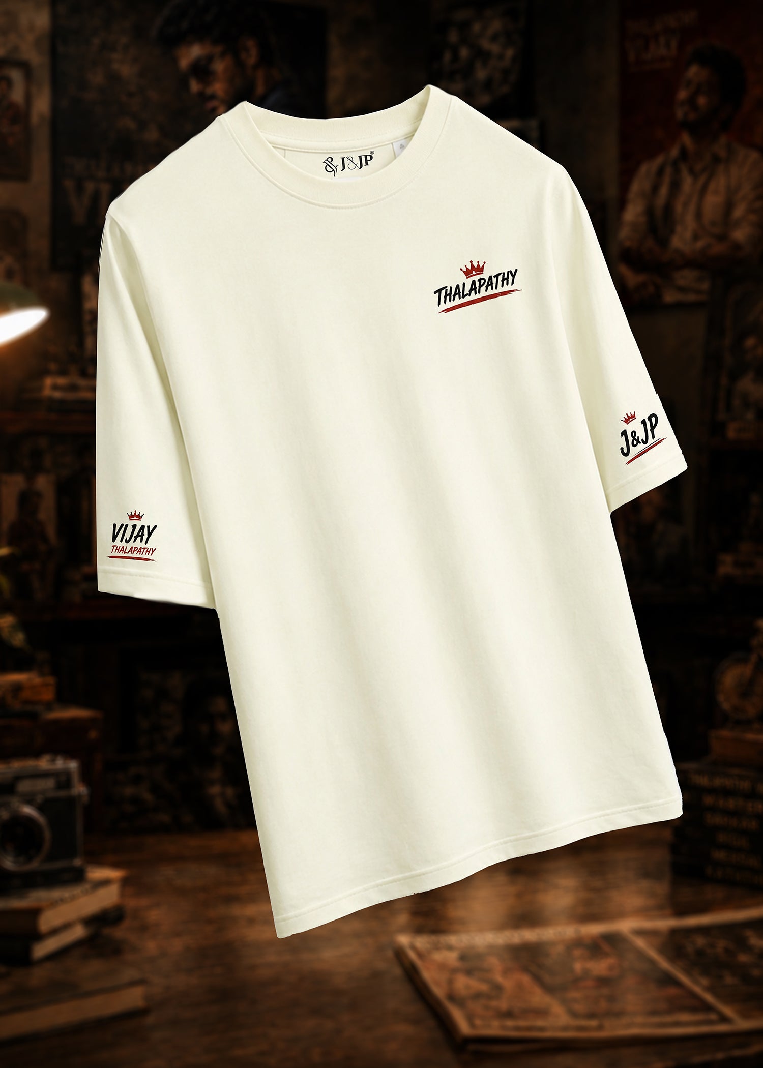 Thalapathy Vijay Tribute Oversized Graphic T-Shirt – Beige