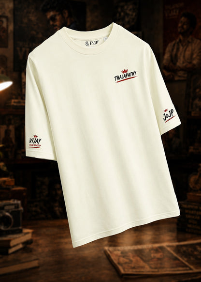 Thalapathy Vijay Tribute Oversized Graphic T-Shirt – Beige