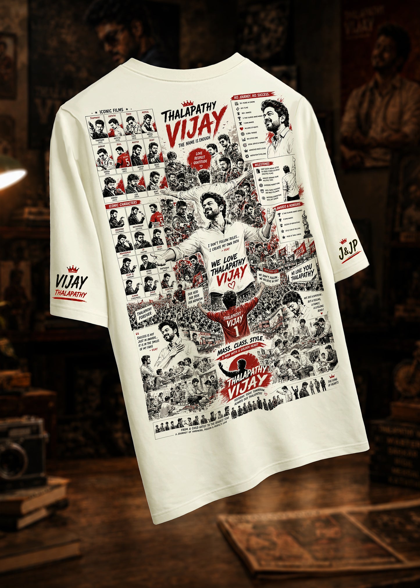 Thalapathy Vijay Tribute Oversized Graphic T-Shirt – Beige