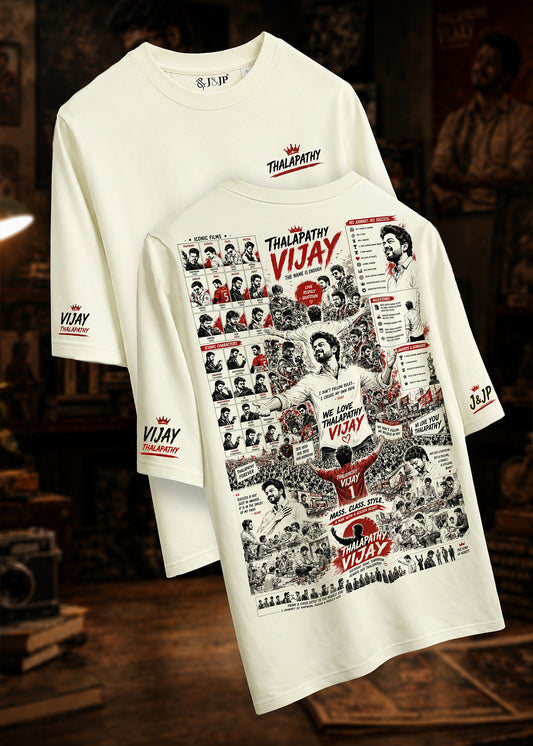 Thalapathy Vijay Tribute Oversized Graphic T-Shirt – Beige