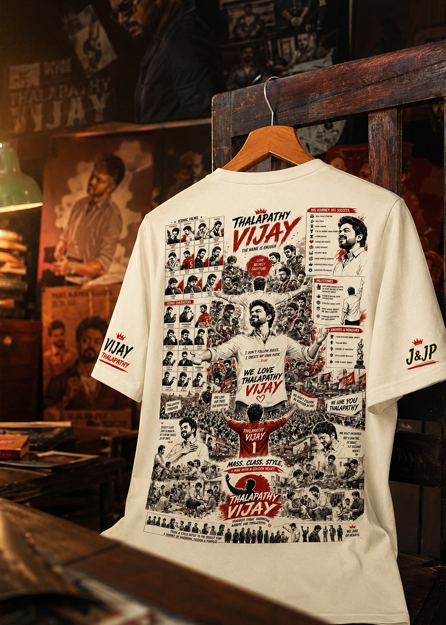 Thalapathy Vijay Tribute Oversized Graphic T-Shirt – Beige