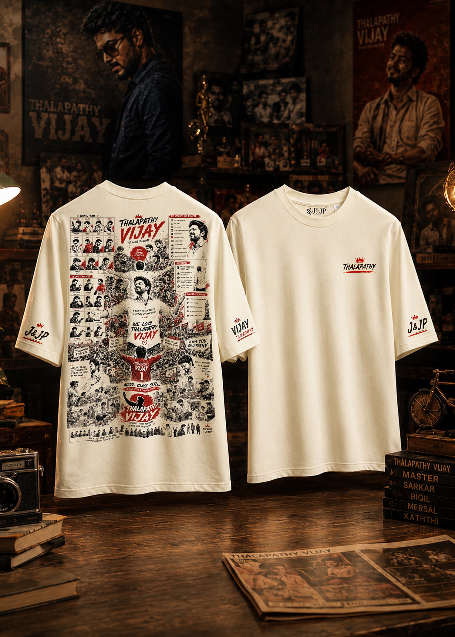 Thalapathy Vijay Tribute Oversized Graphic T-Shirt – Beige