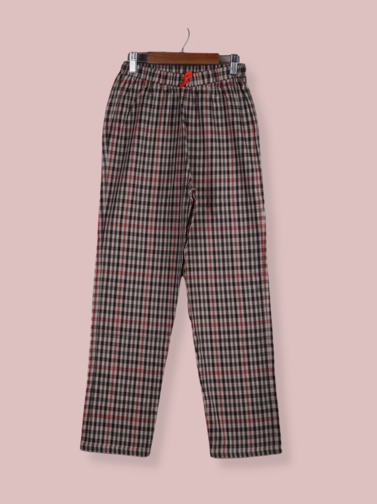 Womens Brown Single Jersey Checkered Pant