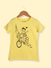 Women Yellow Half sleeve Graphic Print Cotton jersey knit T-Shirt
