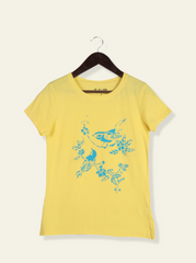 Women Yellow Half sleeve Floral Print Cotton jersey knit T-Shirt