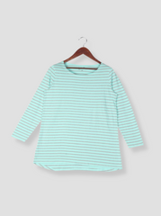 Women Blue Full sleeve Horizontal Stripes, Striped Cotton jersey knit, Single Jersey T-Shirt