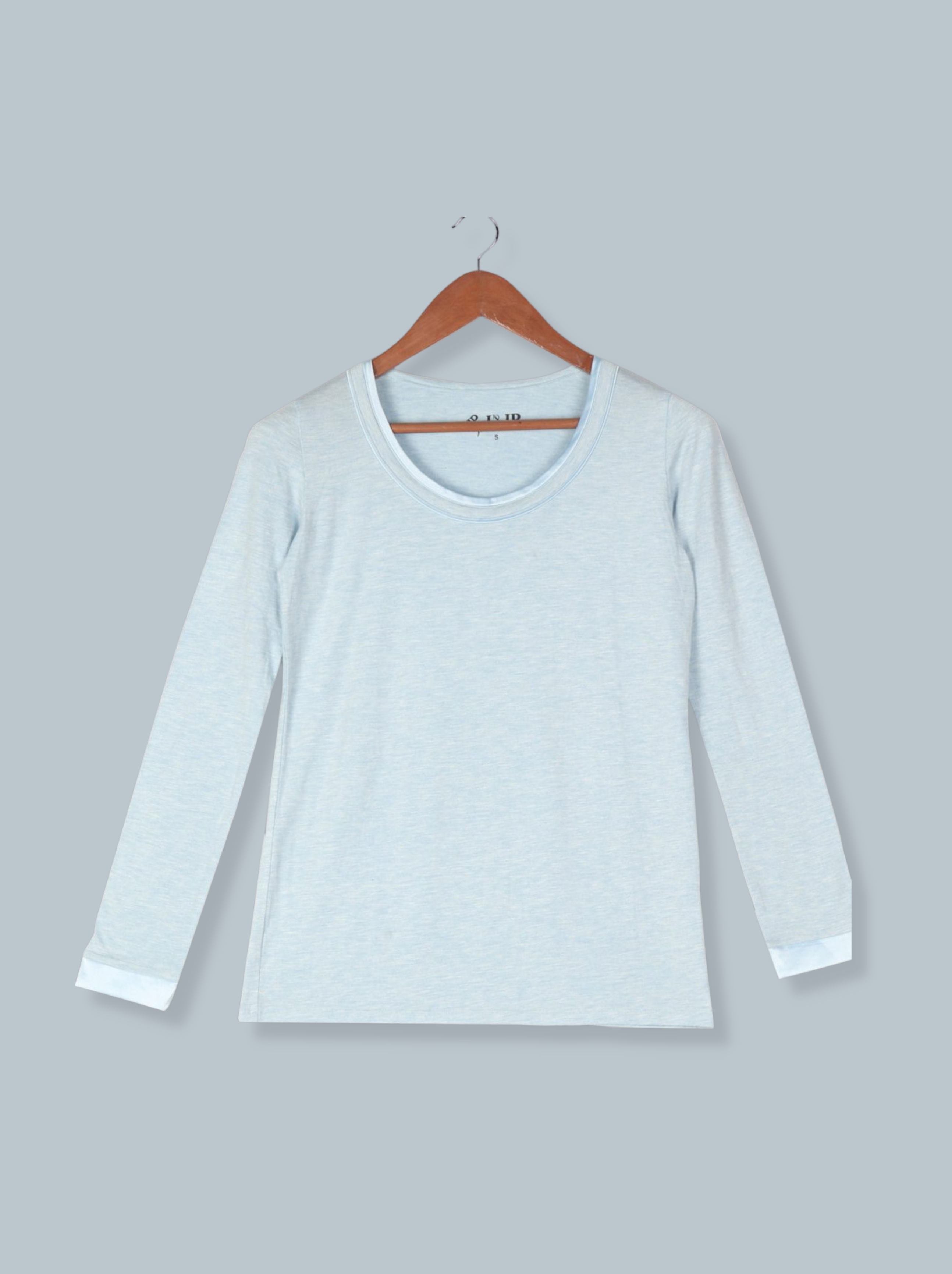 Women Blue Full sleeve Solid Cotton slub jersey T-Shirt
