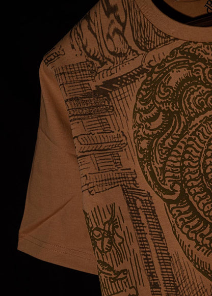 J&JP Men's yazhi 3D Printed Five Sleeve T-shirt- Beige