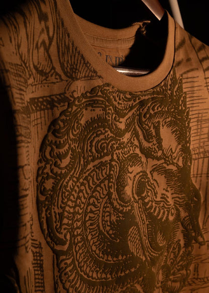 J&JP Men's yazhi 3D Printed Five Sleeve T-shirt- Beige