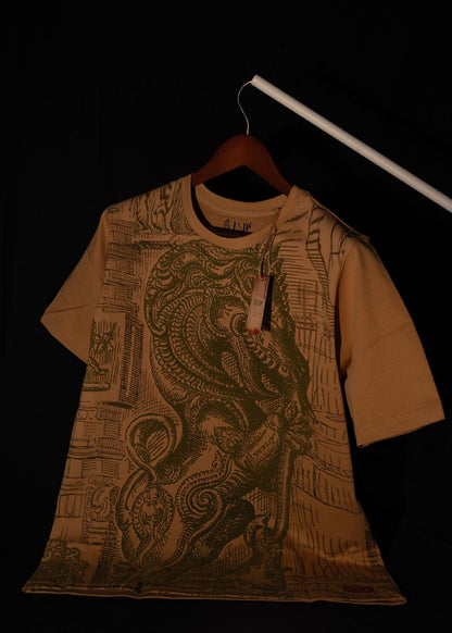 J&JP Men's yazhi 3D Printed Five Sleeve T-shirt- Beige