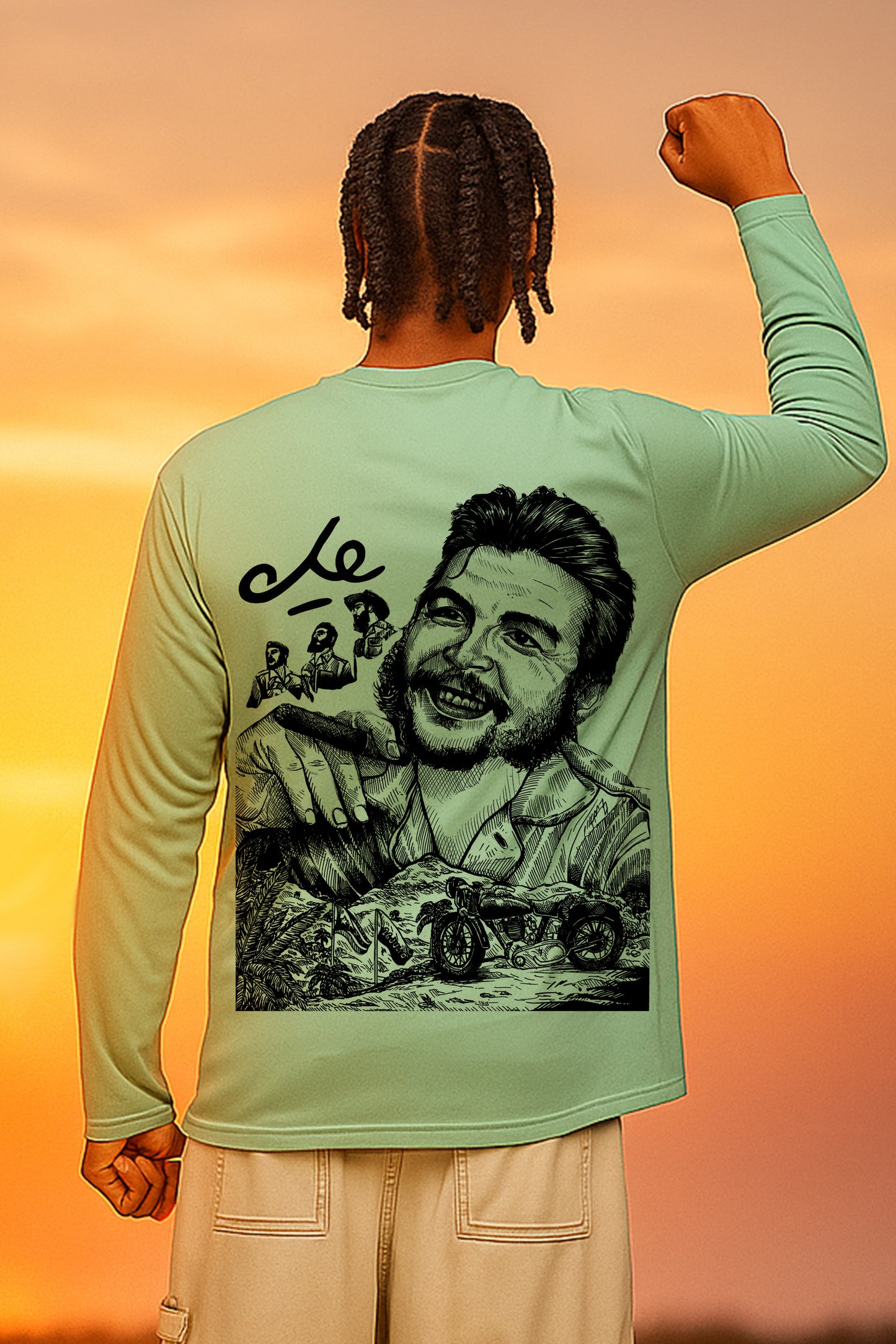 Chequera Full Sleeve Back Printed T-Shirt Comfortable Daily Wear- Pista Green