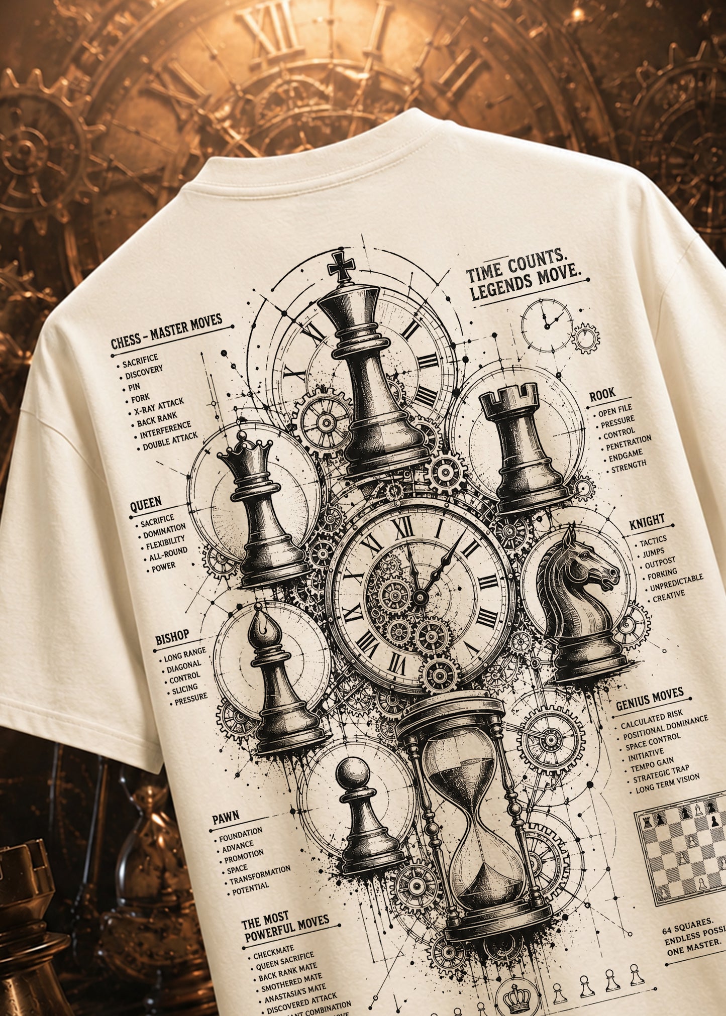 Chess Edition – Time Counts. Legends Move. Black Print T-Shirt