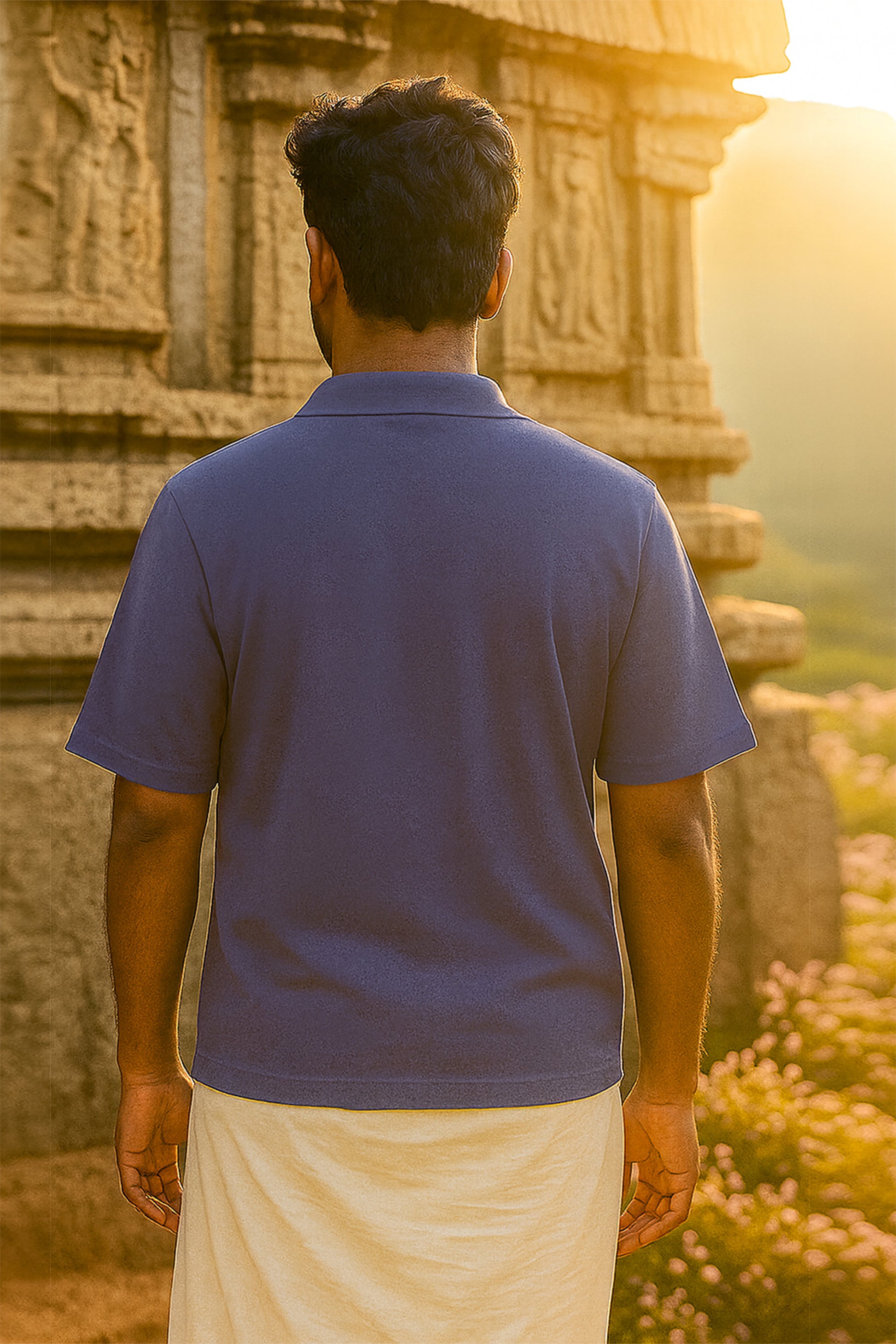 J&JP Men's Kurinji Printed Polo T-shirt- purple