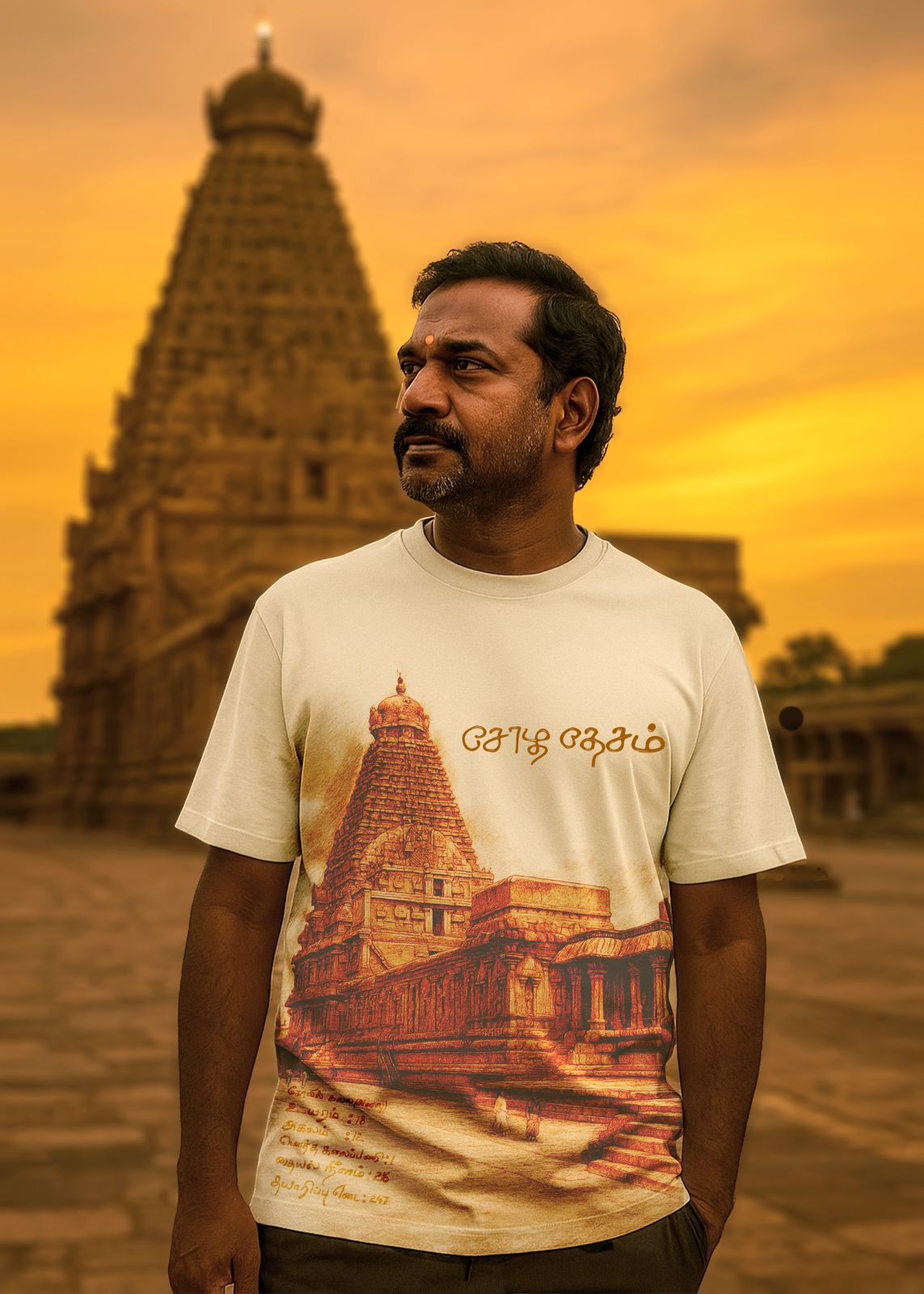 Tanjai Periya Kovil Printed Half Sleeve T-Shirt for Men Thanjavur Big Temple Graphic Tee