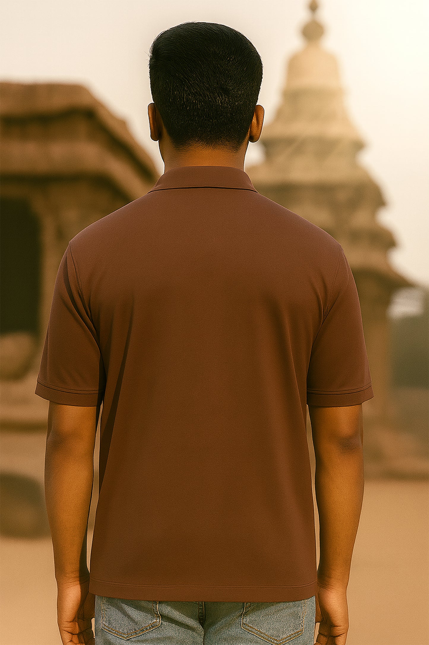 J&JP Men's Mullai Printed Polo T-shirt- Brown