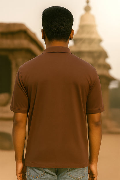J&JP Men's Mullai Printed Polo T-shirt- Brown