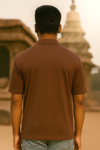 J&JP Men's Mullai Printed Polo T-shirt- Brown