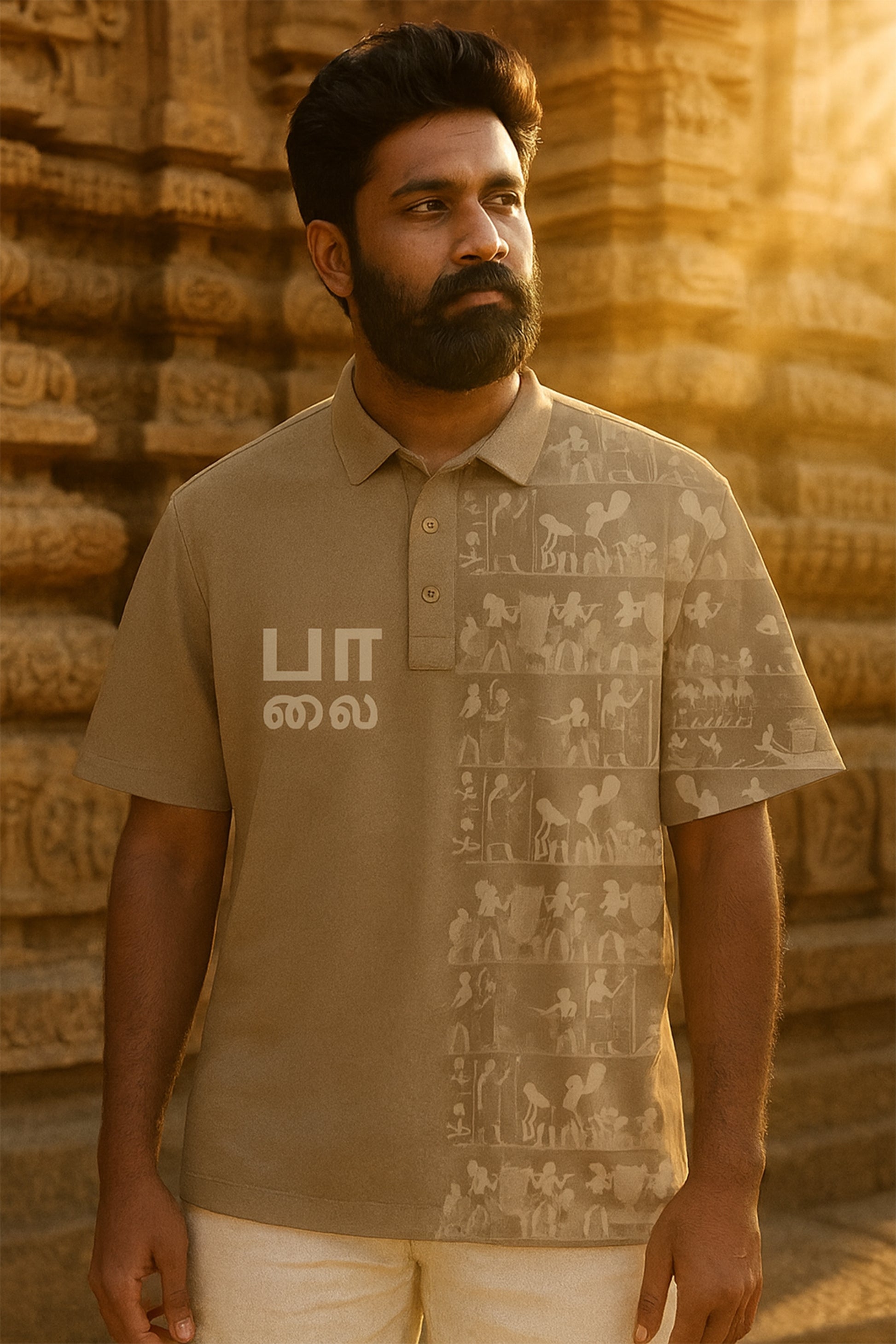 J&JP Men's Palai Printed Polo T-shirt- Lite Brown