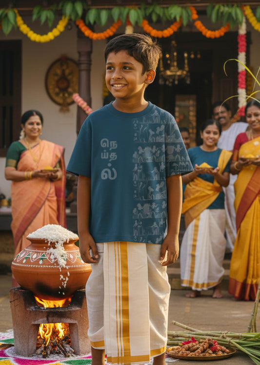 J&JP Kids NeIthal Printed Over sized Half Sleeve T-shirt- Blue