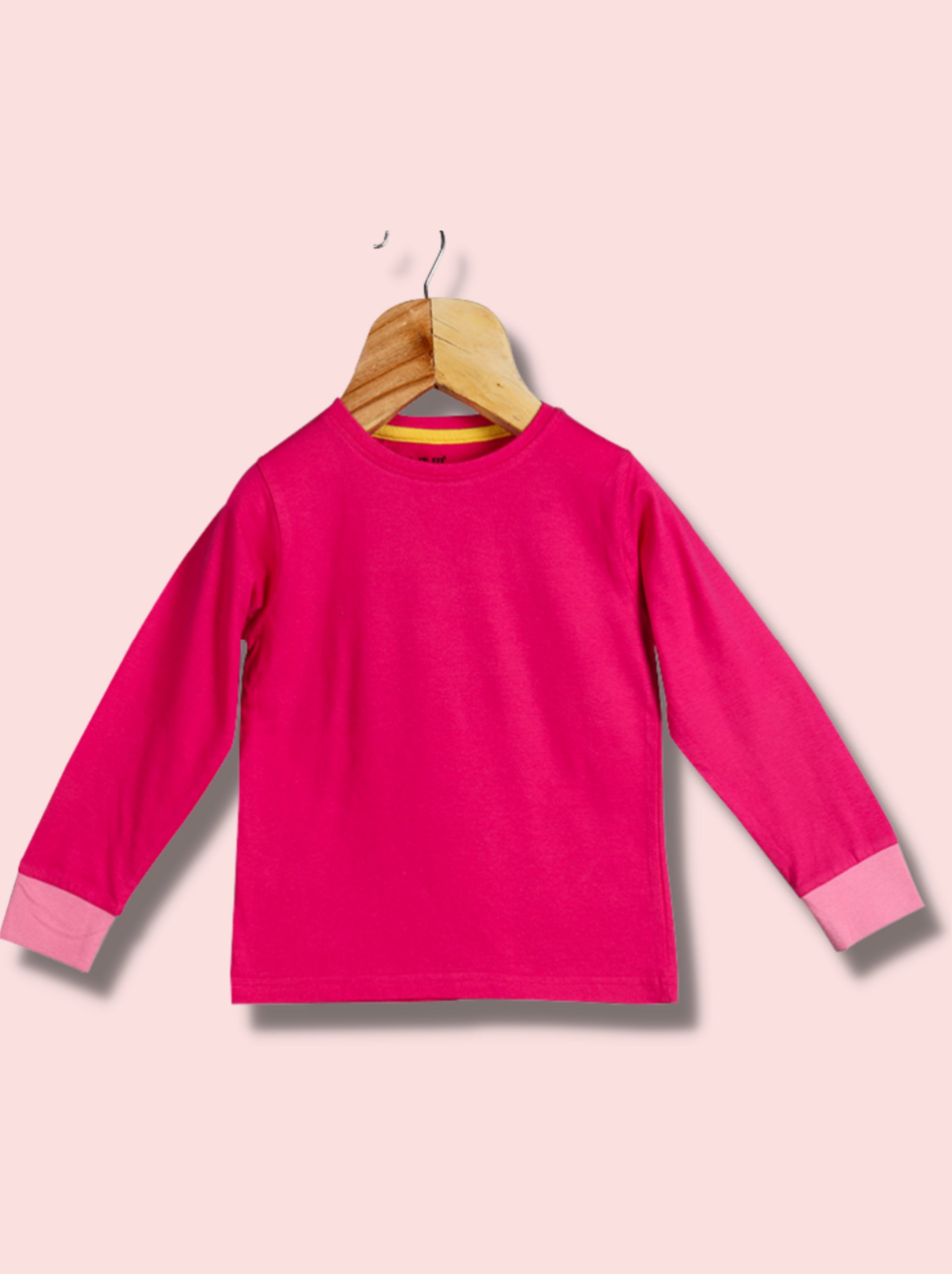 Kids Pink Full sleeve Solid Cotton jersey knit T-Shirt