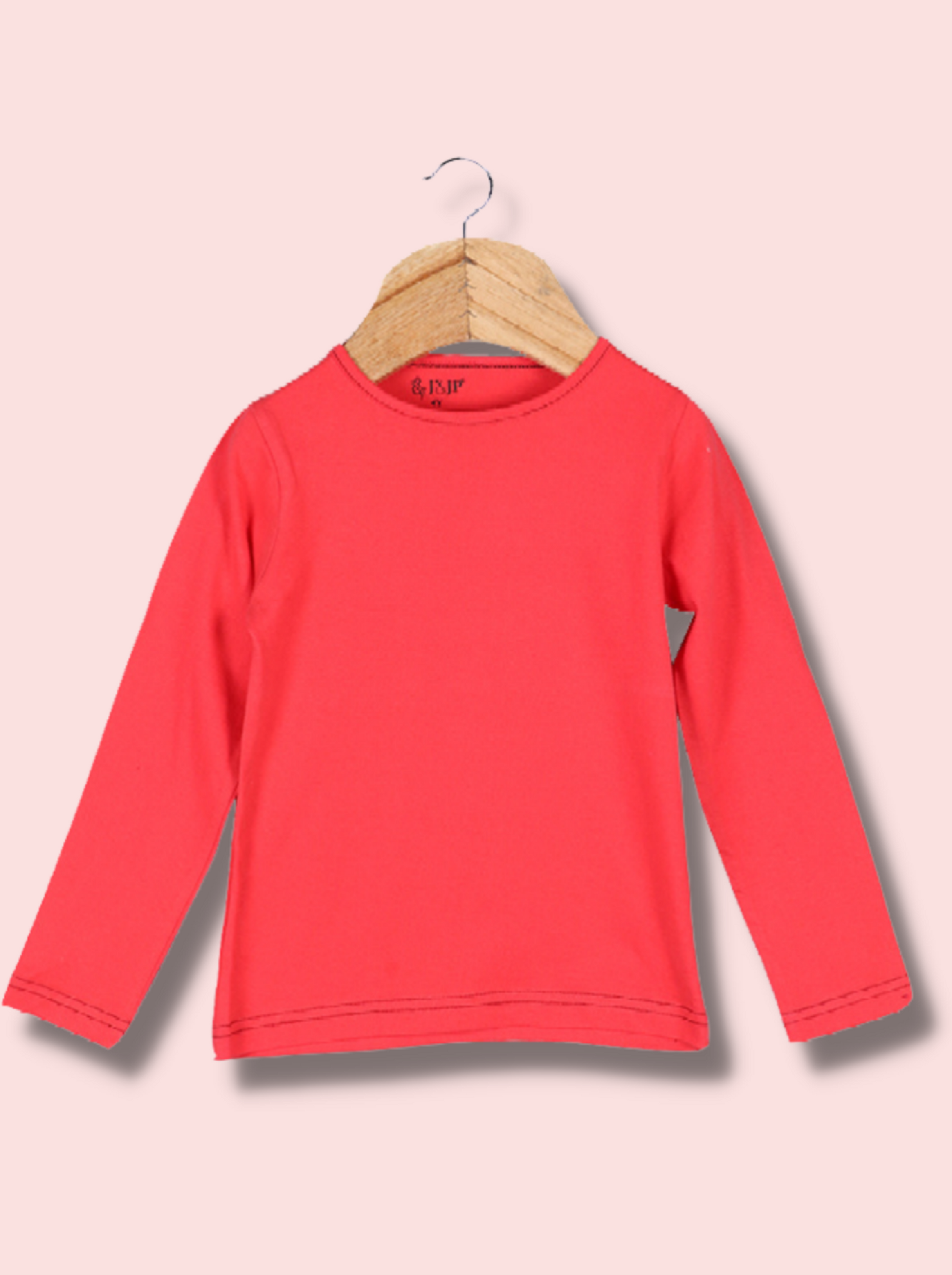 Kids Red Full sleeve Solid Cotton jersey knit, Single Jersey T-Shirt