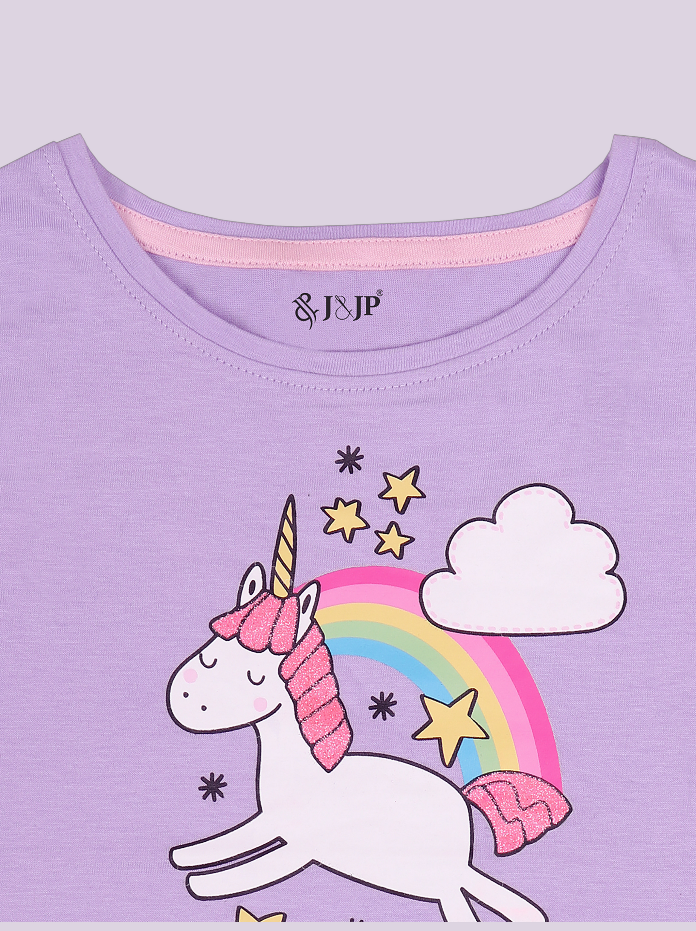 Kids Girls Violet Half sleeve Unicorn printed T-Shirt